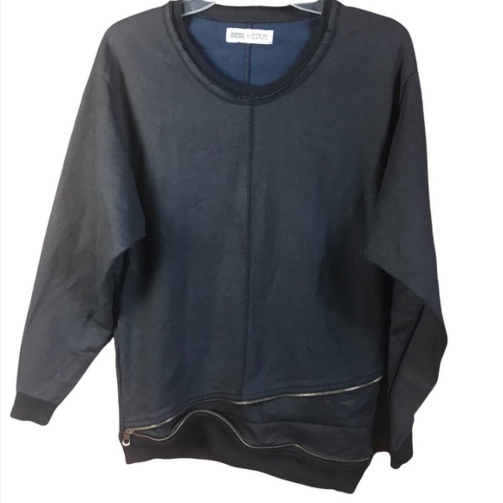 Diesel + Edun Collab Top Raw Edge Zipper Detail Cotton Edgy Jumper Sweatshirt S